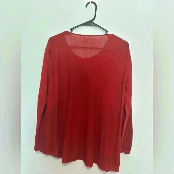 Eileen Fisher Women Red Long Sleeve Blouse Size Medium Linen/Nylon - Picture 2 of 4